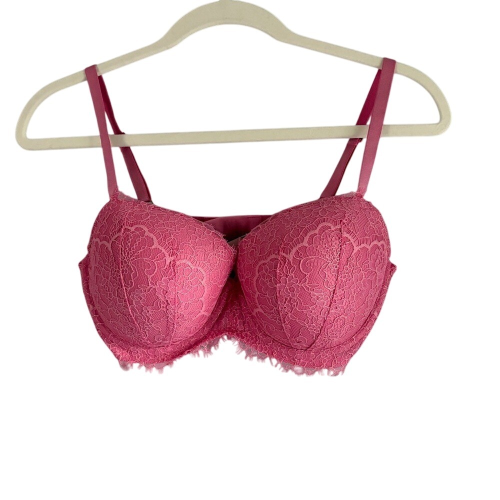 Victorias Secret Pink Lace‎ Push Up Bra 34DD E75 Pink Demi Double